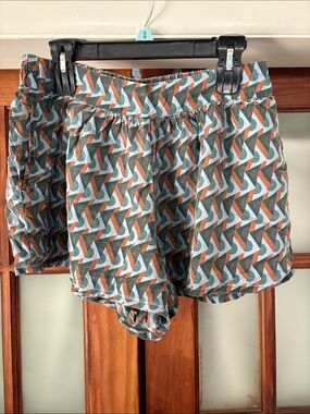 Prana Blue and Brown Shorts with Geometric Pattern